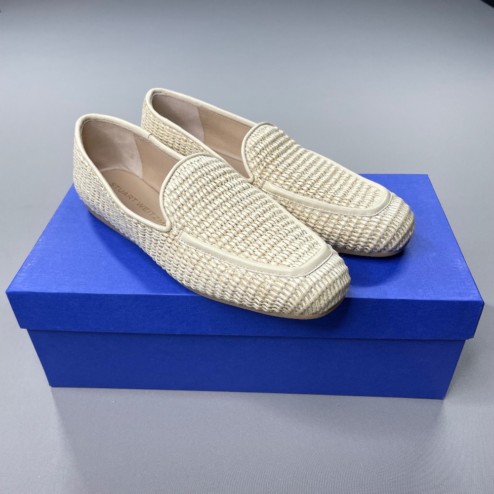 NEW Stewart Weitzman Shoes Womens 7 cream woven Thea loafer slip on designer